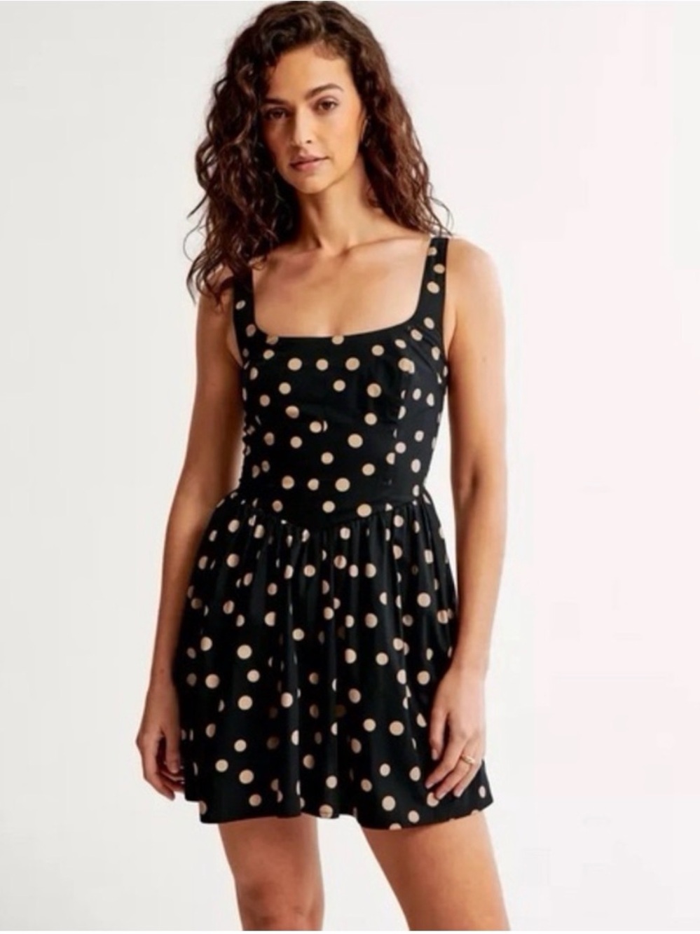 A&F Black and Beige Polka Dot Square Neck Mini Dress